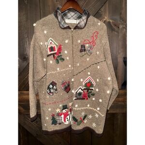 VTG Victoria Jones Women's 1X Christmas Snowman Sweater Full Zip Grandma